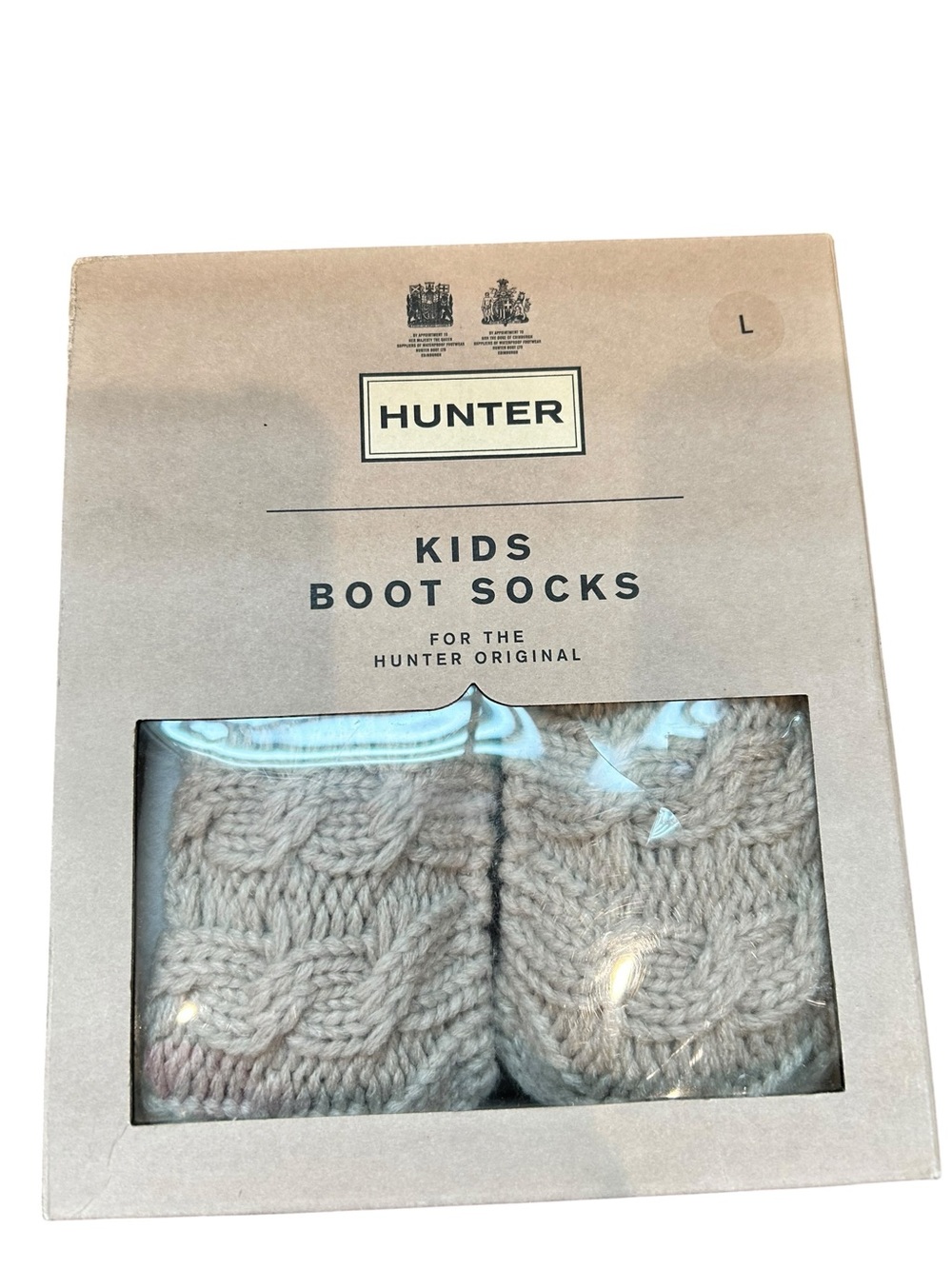 New Hunter  Kids Cream Cable Knit Rain Boot Socks Large